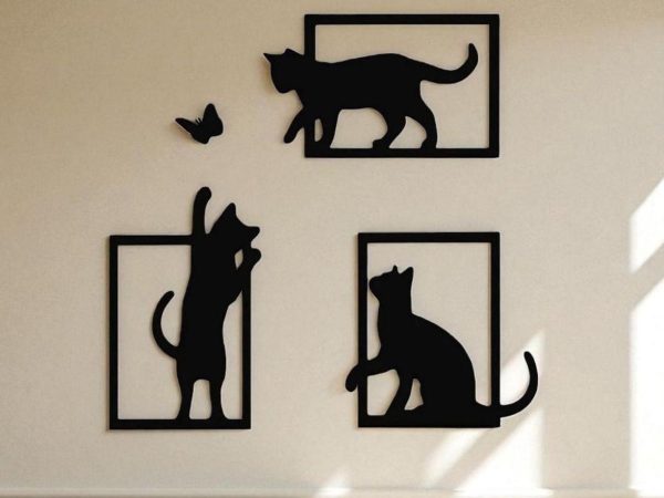 Chats & papillon — set mural (3 pièces) — vue 2 Chats & papillon — set mural (3 pièces) — vue 2