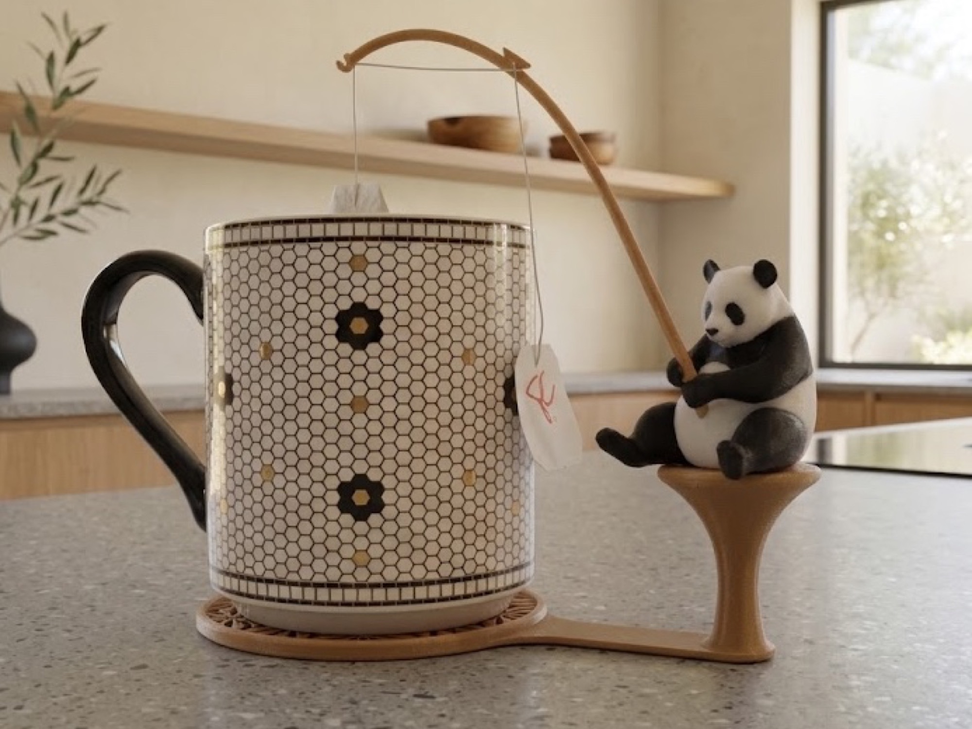 Panda à la pêche — porte-sachet de thé Panda à la pêche — porte-sachet de thé